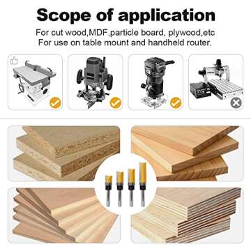 FivePears 4 PCS Pattern Flush Trim Router Bit Set 1/4 Inch Shank, Top Bearing Flush Cut Trim Router Bit for Woodworking, Cutting Diameter: 1/2", Cutting Length: 1/2", 3/4", 1", 1-1/2"