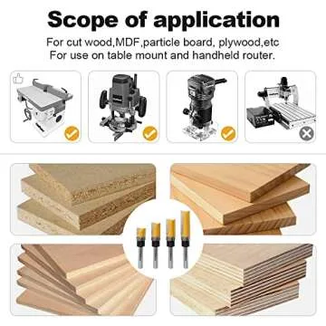 FivePears 4 PCS Pattern Flush Trim Router Bit Set 1/4 Inch Shank, Top Bearing Flush Cut Trim Router Bit for Woodworking, Cutting Diameter: 1/2", Cutting Length: 1/2", 3/4", 1", 1-1/2"