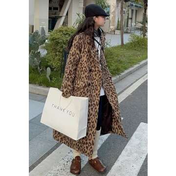 Stylish Women's Leopard Long Wool Trench Coat