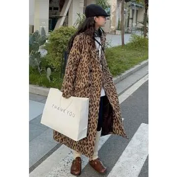 Stylish Women's Leopard Long Wool Trench Coat