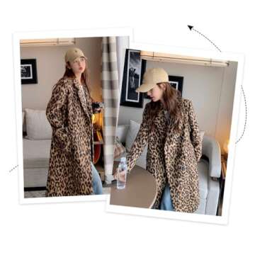 Stylish Women's Leopard Long Wool Trench Coat