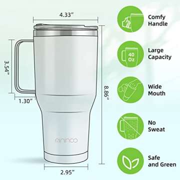 mininoo 40 oz Insulated Tumbler with Handle and Straw