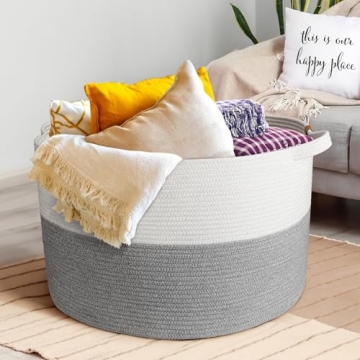 BROVIEW Large Blanket Basket 83L Cotton Rope Storage for Home Use