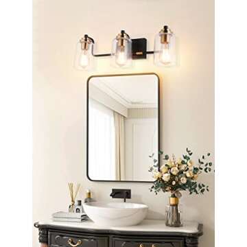 SOLFART Bathroom Light Fixtures 3-Light Vintage Bathroom Vanity Light Over Mirror Wall Sconces in Black Brass Vanity Lights for Bathroom(Brass)