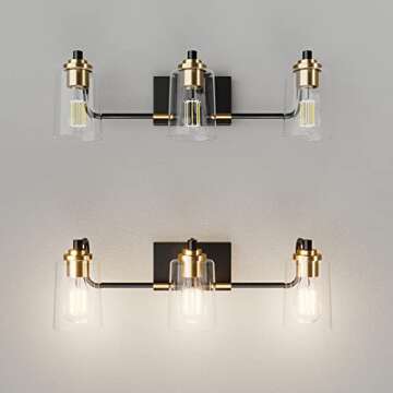 SOLFART Bathroom Light Fixtures 3-Light Vintage Bathroom Vanity Light Over Mirror Wall Sconces in Black Brass Vanity Lights for Bathroom(Brass)