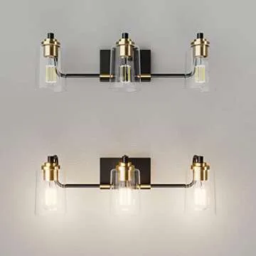 SOLFART Bathroom Light Fixtures 3-Light Vintage Bathroom Vanity Light Over Mirror Wall Sconces in Black Brass Vanity Lights for Bathroom(Brass)
