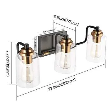 SOLFART Bathroom Light Fixtures 3-Light Vintage Bathroom Vanity Light Over Mirror Wall Sconces in Black Brass Vanity Lights for Bathroom(Brass)