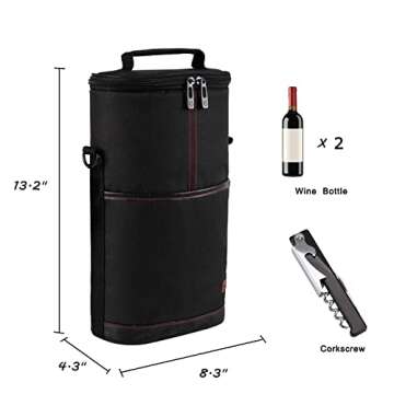 ALLCAMP 2 Bottle Wine Tote Carrier - Insulated Portable Padded Canvas Wine Bag for Travel, BYOB Rest...