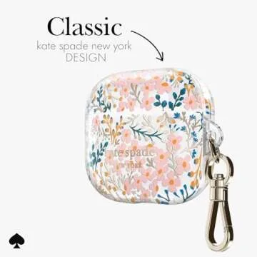 kate spade new york AirPods Protective Case with Keychain Ring - Multi Floral Rose, Compatible with Airpods 3rd Generation