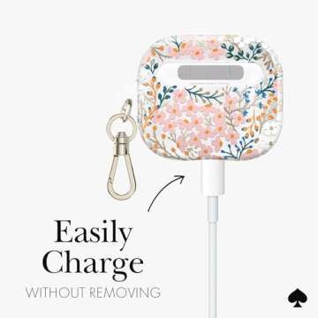 kate spade new york AirPods Protective Case with Keychain Ring - Multi Floral Rose, Compatible with Airpods 3rd Generation