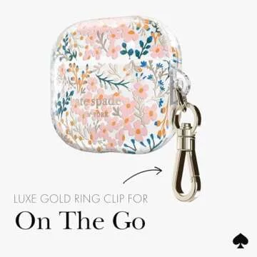 kate spade new york AirPods Protective Case with Keychain Ring - Multi Floral Rose, Compatible with Airpods 3rd Generation