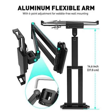 AboveTEK Tablet Wall Mount - 360° Rotation Tablet Holder Stand with Extension Arm, Anti-Theft Kitchen Mount Fits 7"-11" Tablets Including iPad Pro/Air/Mini, Galaxy Tab - Security Lock & Key - (Black)