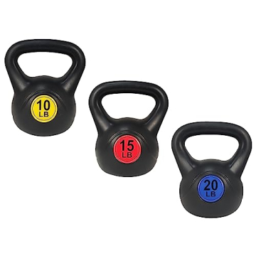 Fitvids Wide Grip 3-Piece Kettlebell Exercise Fitness Weight Set, Include 10 lbs, 15 lbs and 20 lbs