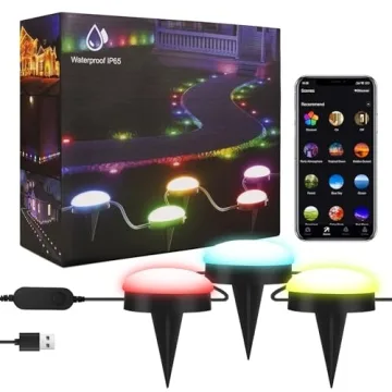 Aloihoy Outdoor Ground Lights - 33ft RGB Color Changing Path Lights