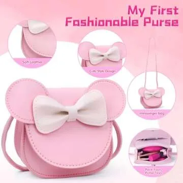 Pretend Play Toddler Girl Purse with Makeup Toys Set, Little Girls Purse Toys for 3 4 5 6 7 Year Old Girl Gifts, Kids Purse for Christmas, Birthday Gifts for Ages 3-5 4-5 6-8 Pink