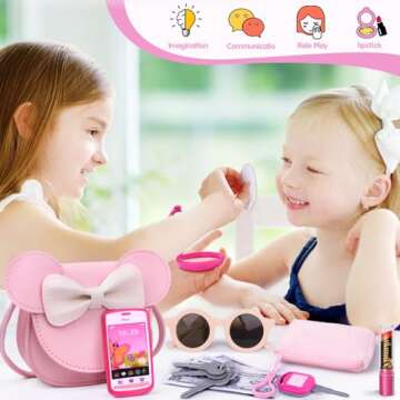 Pretend Play Toddler Girl Purse with Makeup Toys Set, Little Girls Purse Toys for 3 4 5 6 7 Year Old Girl Gifts, Kids Purse for Christmas, Birthday Gifts for Ages 3-5 4-5 6-8 Pink