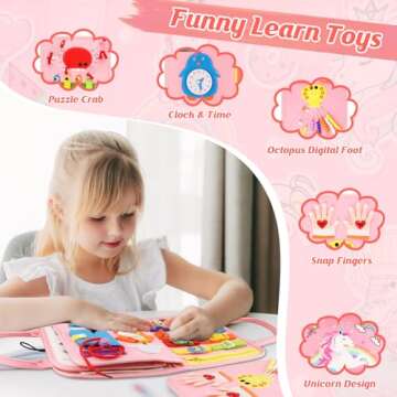 Petenjoy Montessori Toddler Busy Board Toys - for 1-3 2-4 Year Old Gifts Birthday Girl, Educational Sensory Board，3-5 Year Busy Book Toddler Learning Activities with Fine Motor Skills