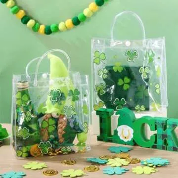 Hosuly 24 Pcs St. Patrick's Day Clear Gift Bags with Handle