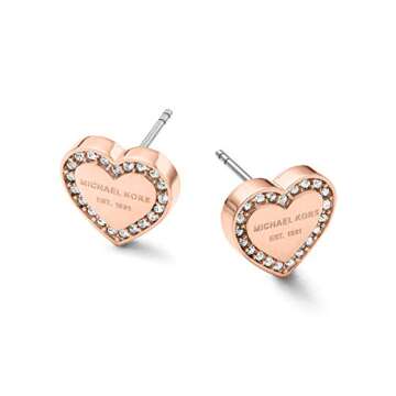 Michael Kors Stainless Steel and Pavé Crystal Heart Stud Earrings for Women, Color: Rose Gold (Mode...