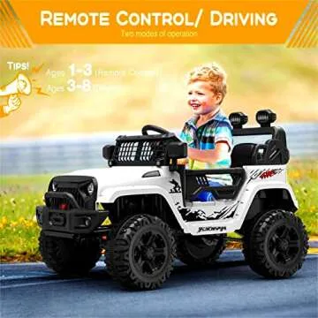 Ride on Truck Car 12V Kids Electric Vehicles with Remote Control Spring Suspension, LED Lights, Bluetooth, 2 Speeds