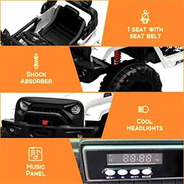 Ride on Truck Car 12V Kids Electric Vehicles with Remote Control Spring Suspension, LED Lights, Bluetooth, 2 Speeds