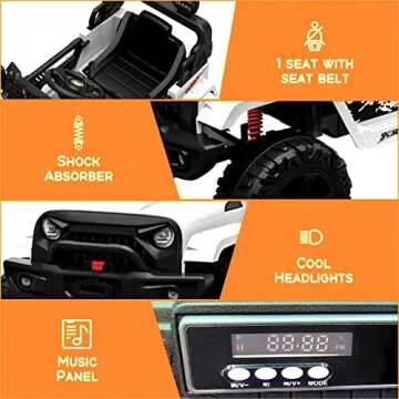 Ride on Truck Car 12V Kids Electric Vehicles with Remote Control Spring Suspension, LED Lights, Bluetooth, 2 Speeds