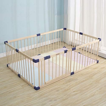 Bonrcea Kids Play Fence, Safe Wood Baby Playpen