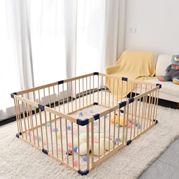 Bonrcea Kids Play Fence, Safe Wood Baby Playpen