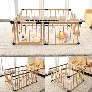 Bonrcea Kids Play Fence, Safe Wood Baby Playpen
