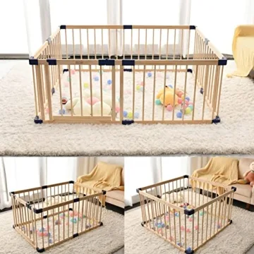 Bonrcea Kids Play Fence, Safe Wood Baby Playpen