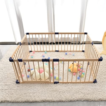 Bonrcea Kids Play Fence, Safe Wood Baby Playpen