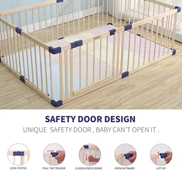 Bonrcea Kids Play Fence, Safe Wood Baby Playpen