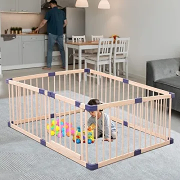 Bonrcea Kids Play Fence, Safe Wood Baby Playpen