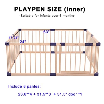 Bonrcea Kids Play Fence, Safe Wood Baby Playpen