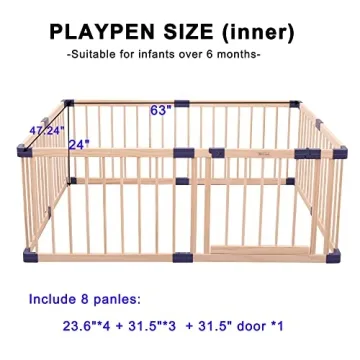 Bonrcea Kids Play Fence, Safe Wood Baby Playpen