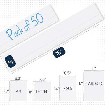 Essex Wares - 50 Pack - White - 16" Wide x 3" Tall Dry Erase Sentence Strips - Sentence Strips Cards...