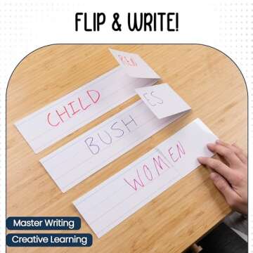Essex Wares - 50 Pack - White - 16" Wide x 3" Tall Dry Erase Sentence Strips - Sentence Strips Cardstock - Reusable & Double Sided (Ruled & Blank) Sentence Strips for The Classroom, Home, Office