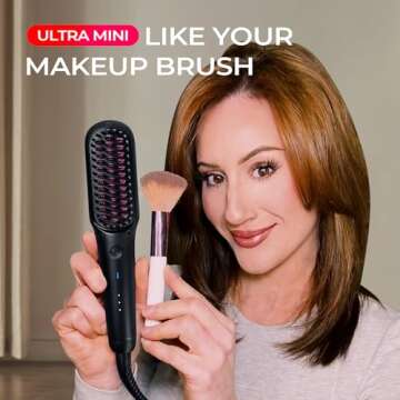 TYMO Portable Hair Straightener Brush - Ionic Mini Straightening Brush for Short Hair, Ionic Hot Com...