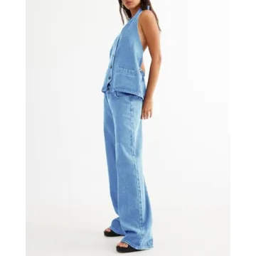 Fisoew Women's Denim Set Stylish Two-Piece Outfit