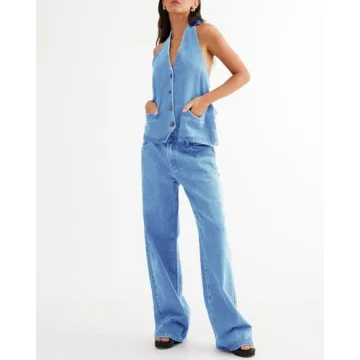 Fisoew Women's Denim Set Stylish Two-Piece Outfit