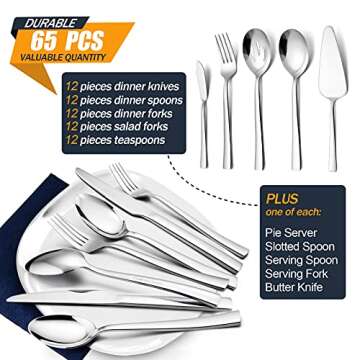 HaWare 65 Pieces Silverware Flatware Set for 12 - Elegant and Durable Utensils