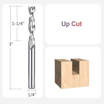 SpeTool Spiral Router Bits with UpCut 1/4 inch Cutting Diameter, 1/4 inch Shank 3 inch Extra Long HR...