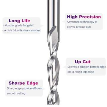 SpeTool Spiral Router Bits with UpCut 1/4 inch Cutting Diameter, 1/4 inch Shank 3 inch Extra Long HRC55 Solid Carbide CNC End Mill for Wood Cut, Carving