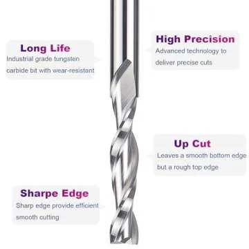 SpeTool Spiral Router Bits with UpCut 1/4 inch Cutting Diameter, 1/4 inch Shank 3 inch Extra Long HRC55 Solid Carbide CNC End Mill for Wood Cut, Carving