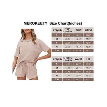MEROKEETY Women's Short Sleeve Waffle Pajama Sets Lounge Top and Shorts 2 Piece Tracksuit Outfits, ShortBeige, S