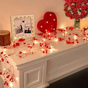 Valentines Day Decor 10FT 30 LED Valentines Day Garland with Lights Red Heart Lights String Battery ...