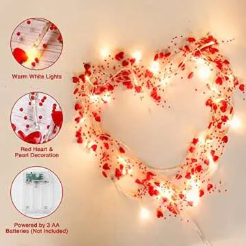 Valentines Day Decor 10FT 30 LED Valentines Day Garland with Lights Red Heart Lights String Battery Operated, Valentines Day Lights for Mantle Tree, Romantic Valentines Day Decoration for Home Bedroom