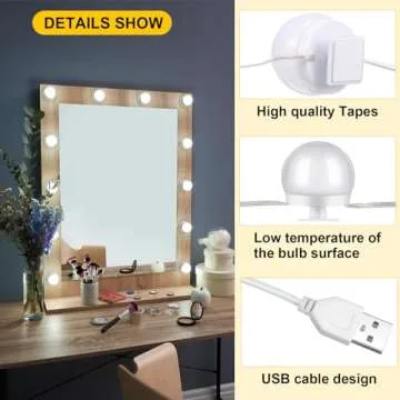 Tuanse 2 Sets Vanity LED Lights Kit 28 Dimmable Bulbs with 3 Color Modes, Plug in Makeup Mirror Light with Adjustable Color and Brightness for Bedroom Bathroom, USB Cable, No Mirror Included