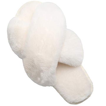 LZLER Women Fuzzy Fluffy Furry Slippers - Cozy Open Toe Shoes