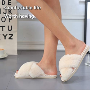 LZLER Women Fuzzy Fluffy Slippers for Home and Outdoors